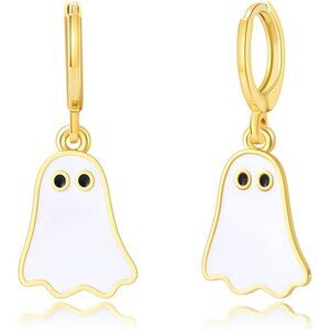 Women Gold Ghost Huggie Hoop Earrings Halloween